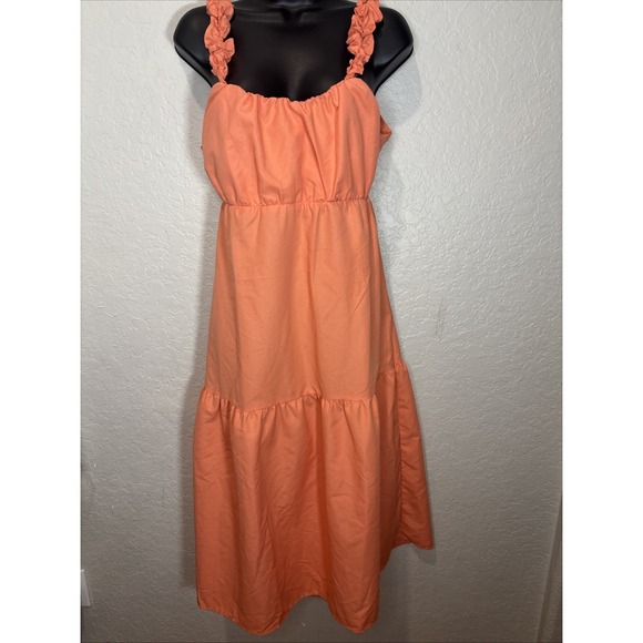 Style House Dresses & Skirts - NWT Women's Style House Midi Coral Tiered Ruffle Strap Dress W/Pockets, Size XL